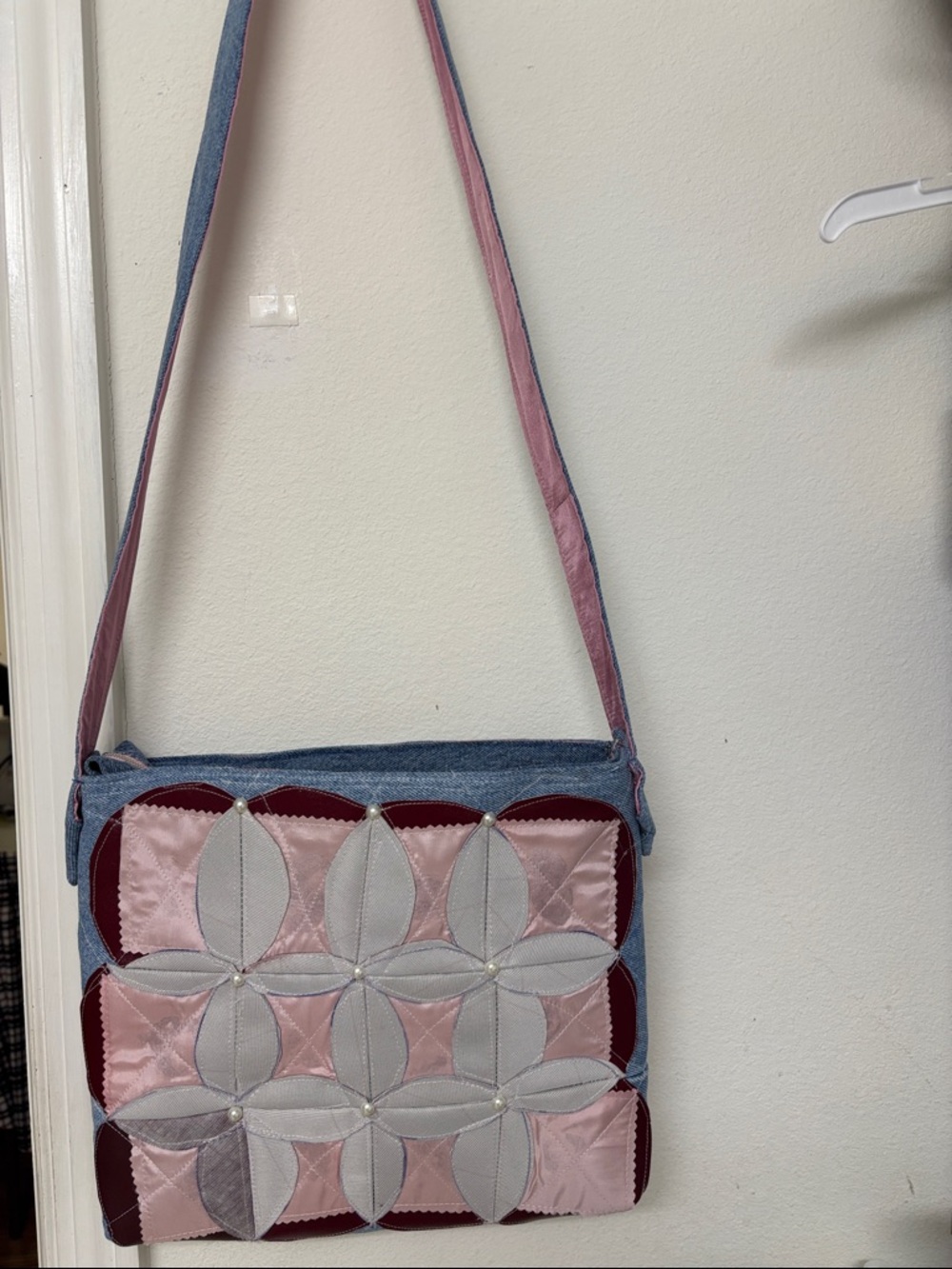 Women’s Patchwork Flower Crossbody Bag in Pink & Blue
